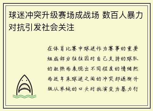 球迷冲突升级赛场成战场 数百人暴力对抗引发社会关注